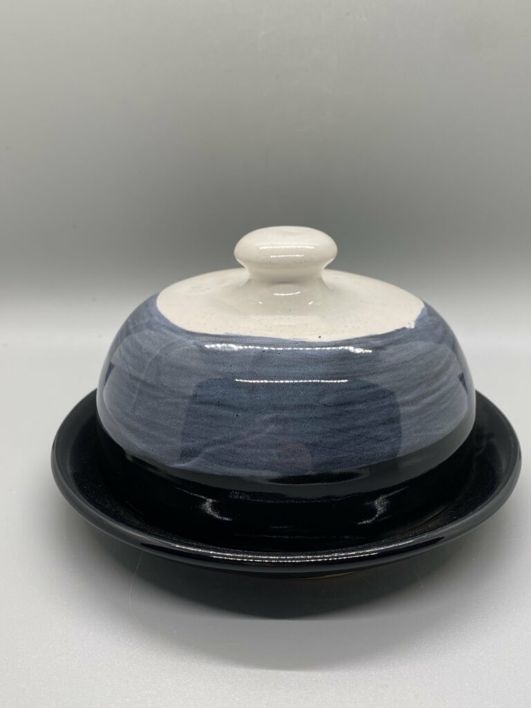 Black and White Butter Dish Anderson Pottery